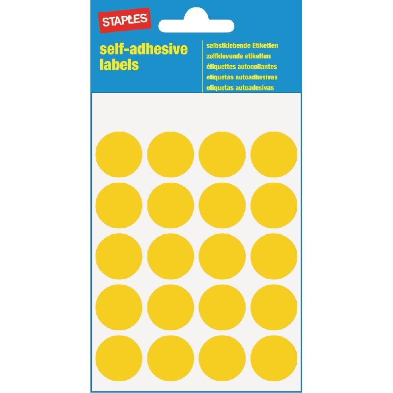 STAPLES PASTILLE ADHÉSIVE COULEUR - STAPLES - Ø 19 MM - COLORIS JAUNE - 100 PASTILLES