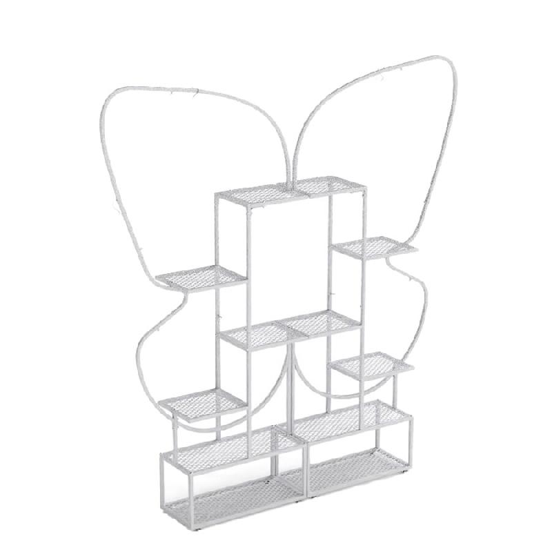 Support métallique à 6 niveaux pour plantes COSTWAY, en forme de papillon, étagère à fleurs avec 4 crochets - blanc métal SF6537IT_0