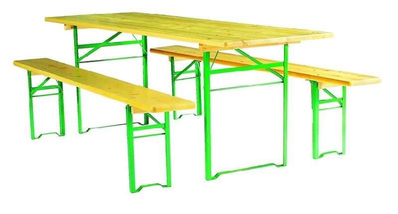 Table pliante et bancs Prague - Ensemble brasserie avec plateau en pin massif et piétement cornière_0