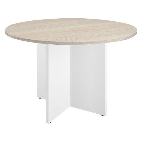 TABLE RONDE DIAMÈTRE 120 CM PLATEAU CHÊNE GRIS PIEDS CROIX BLANC EXCELLENS