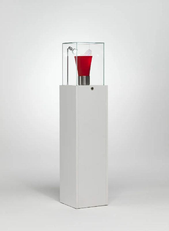 Vitrine muséographique colonne TA/30VA - blanc - avec cloche vitrée et spot LED intégré_0