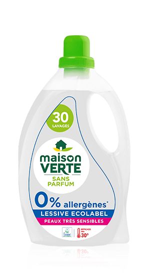 Lessive 0% allergènes - Maison Verte - dès 30°C - formule hypoallergénique, sans parfum ni colorant_0