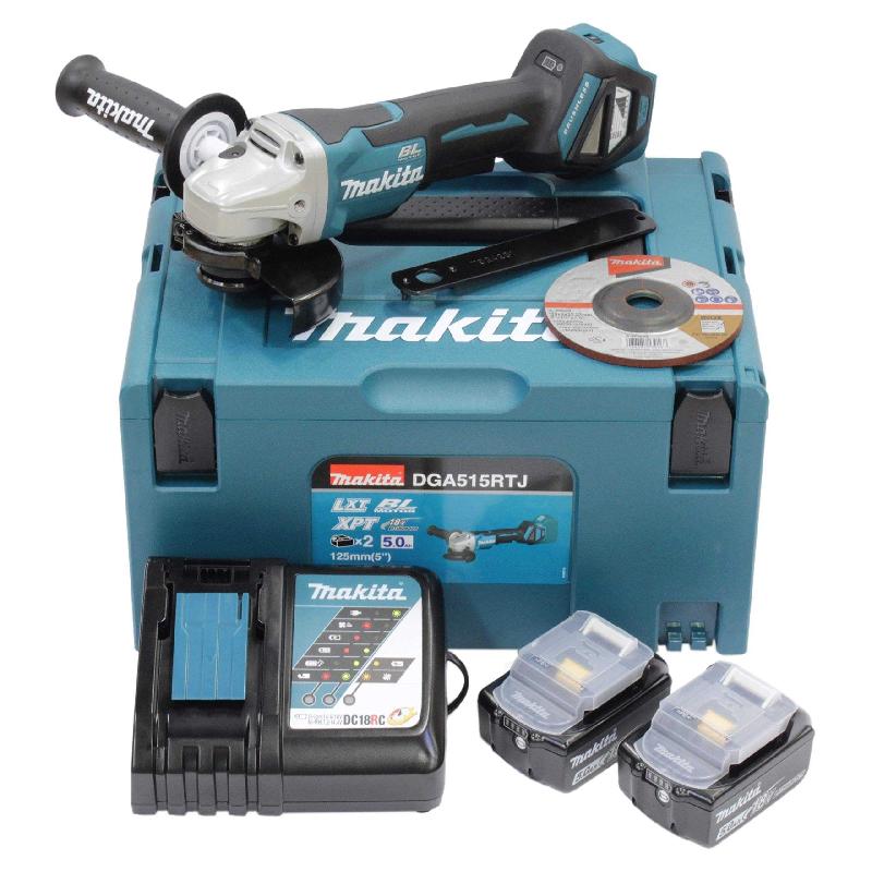 MAKITA DGA515RTJ MEULEUSE D'ANGLE SANS FIL 18 V/5,0 AH, 2 BATTERIES +_0