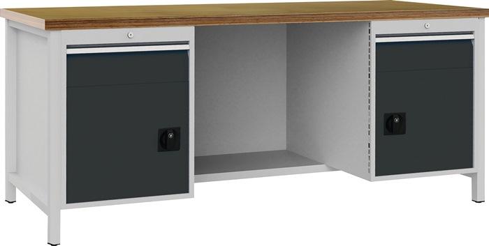 Établi gris anthracite, RAL 7016 l2000xH859xP750 mm Hêtre multiplex 40 mm 2 tiroirs 2 portes BEDRUNKA+HIRTH_0