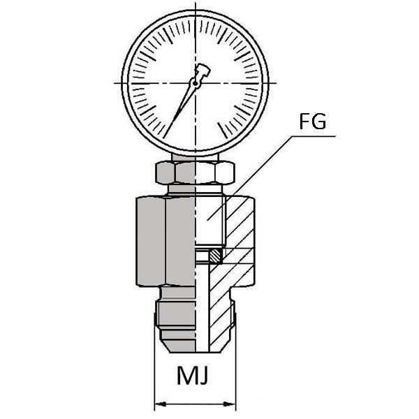 Adaptateurs - Droit mâle JIC 7/16'' - Femelle gaz cylindrique 1/4'' - Manomètre - JMFGMA0404_0