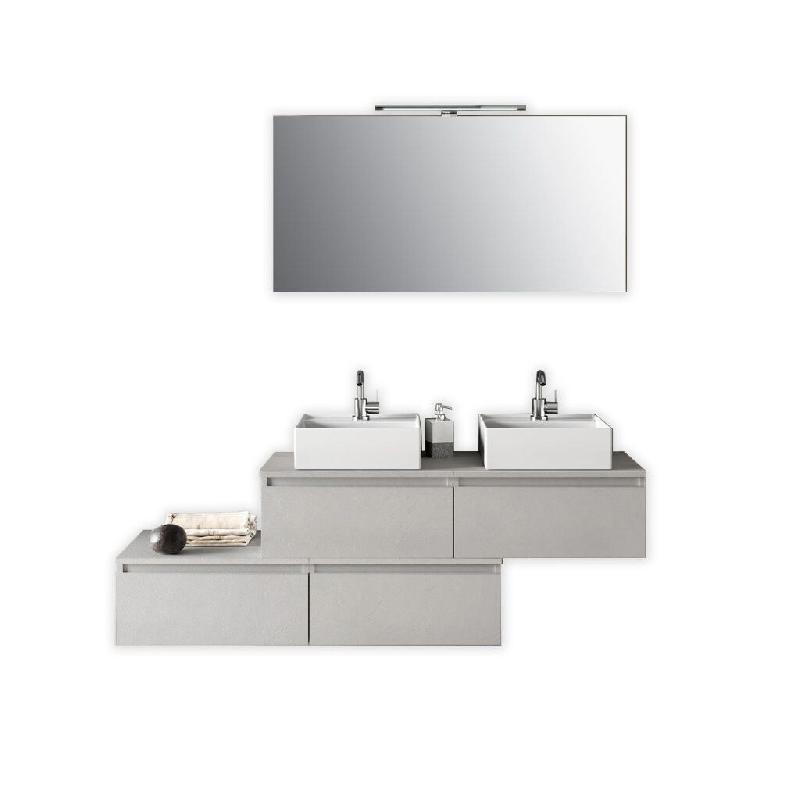 AQA Design Composition de la salle de bain en mélamine, double lavabo ASTRA-20 pierre blanche L.180 P.45 H.190 MPAS20-BCOP - blanc Bois manufacturé_0