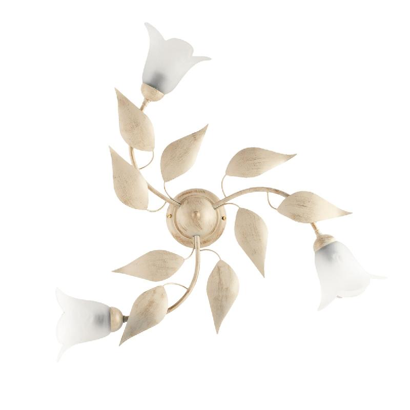 BeLight Plafonnier Olga Fer Ivoire, Déco Or Antique, Verre Albâtre D.14, 3 Lumières D.67 Cm Idéal Pour Salon Cosy - beige 8050713212384_0