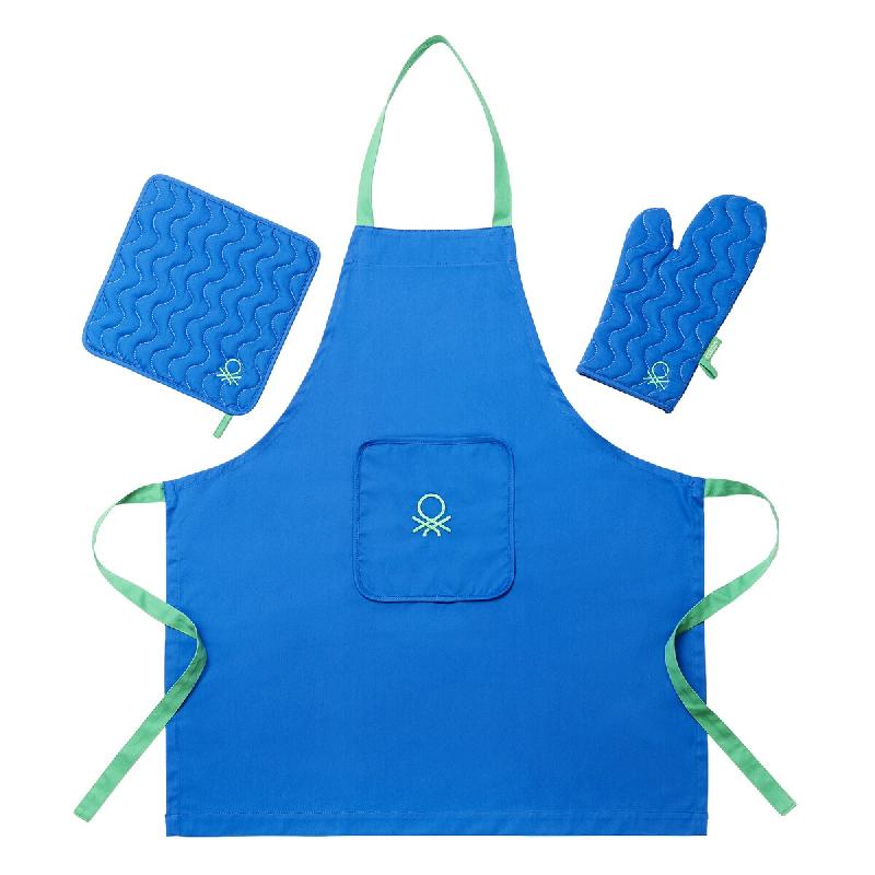 Benetton - Set 3pc Tablier (Tablier + Gant de Cuisine + Manique) 100% Coton - bleu BE168_0