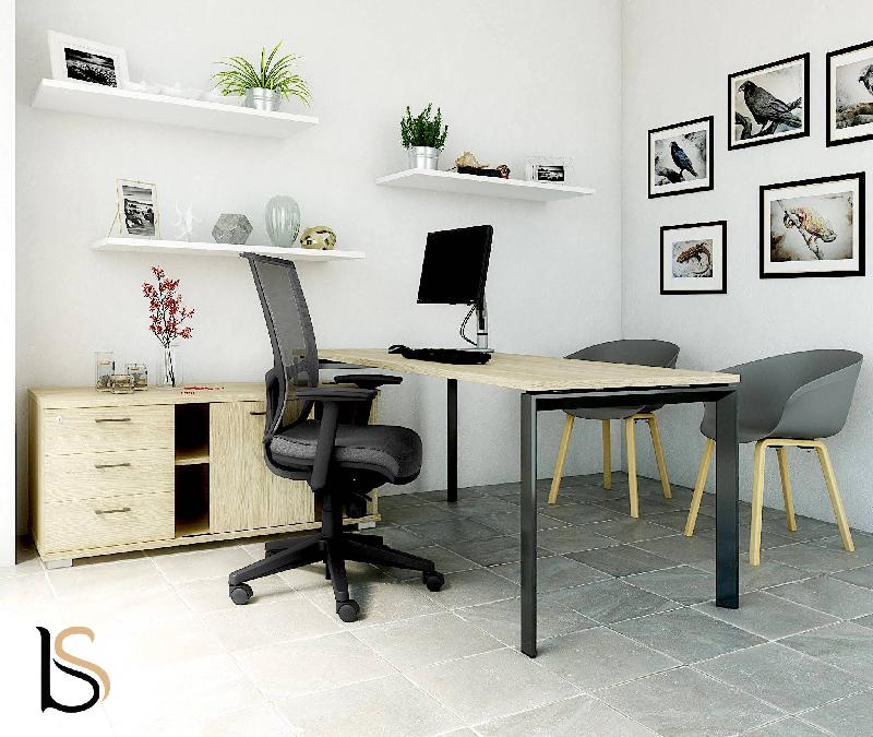 Bureau de direction Star avec crédence - Mobel Linea - Alu, Acacia foncé, Gauche_0