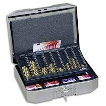 CAISSE À MONNAIE EUROBOXX - 8 COMPART PIÈCES + 4 COMPART BILLETS - L352 X H120 X P276 MM - GRIS