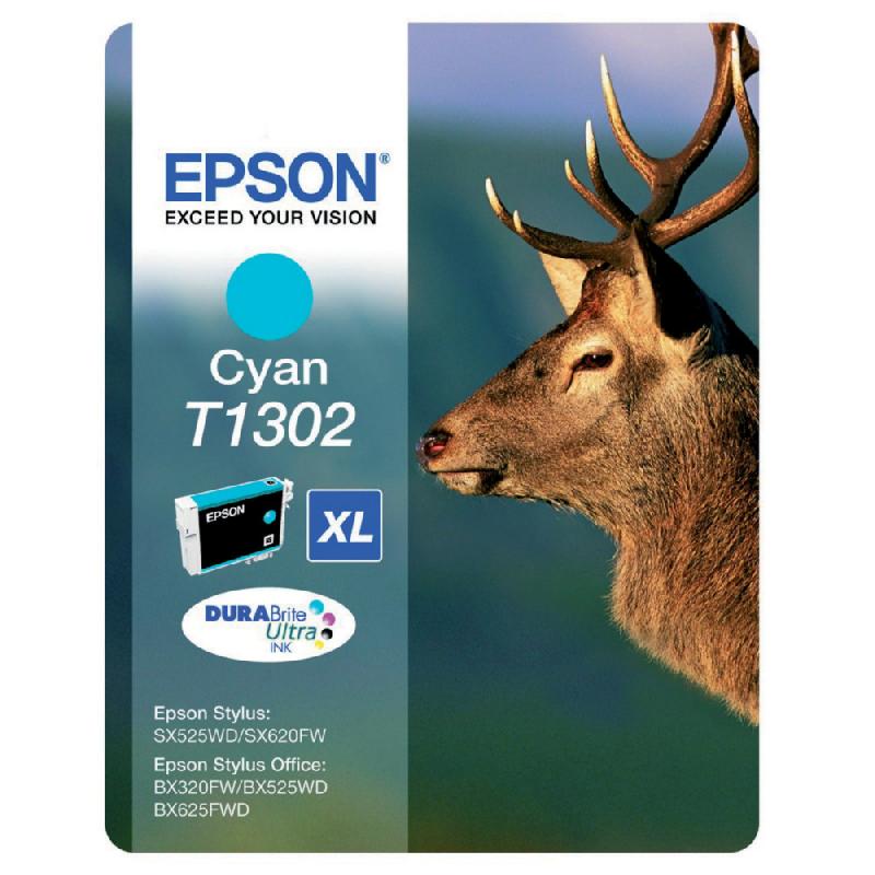 CARTOUCHE EPSON T1302 CYAN POUR IMPRIMANTES JET D'ENCRE