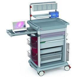 Chariot de soin hospitalier multifonction modulaire en aluminium avec tiroirs, tablette étirable et verrouillage à clé_0