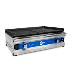 Cleiton® - Plaques de cuisson électrique demie lisse et rainurée en fer 70 cm / Plaques de cuisson professionnel pour la restauration chauffe rapide_0