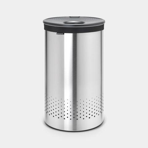 Corbeille à linge Brabantia - 60 litres - Matt Steel - Ouverture Quick-Drop et sac à linge en coton_0