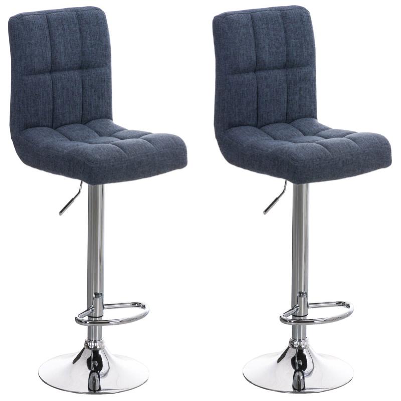 Décoshop26 - Lot de 2 tabourets de bar design rétro moderne surpiqûres carrées en tissu bleu et métal chromé 10_0006180 - bleu métal 3000265427083_0