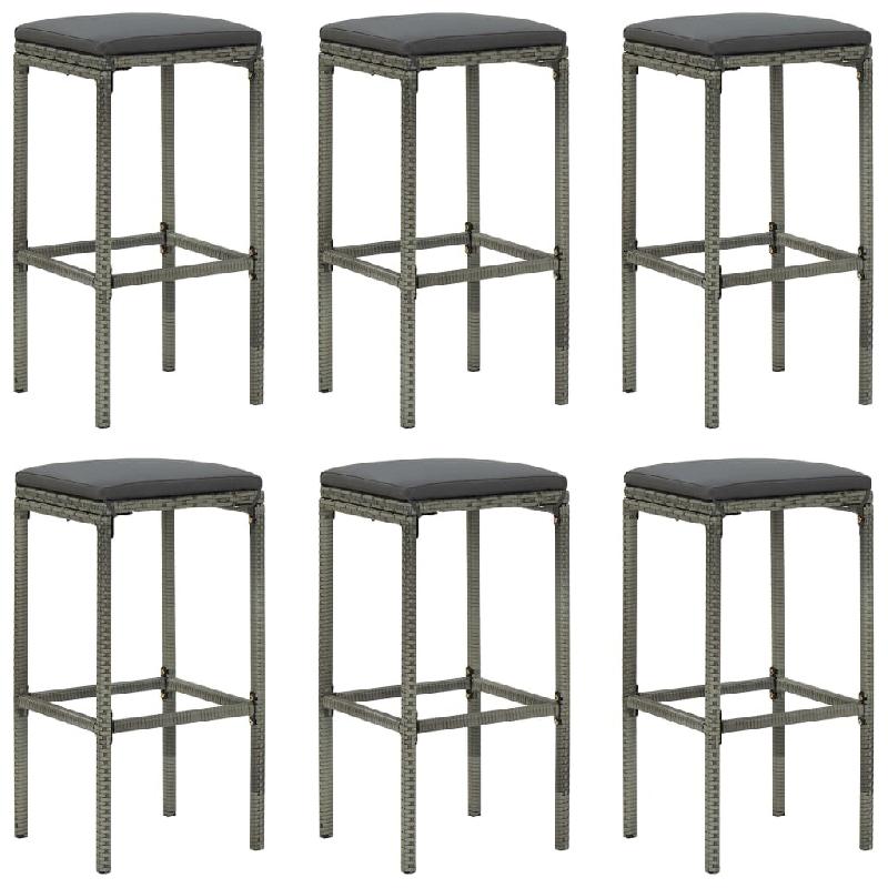 Décoshop26 - Lot de 6 tabourets de bar avec coussins gris en résine tressée gris DEC029582 - gris 3000257446153_0