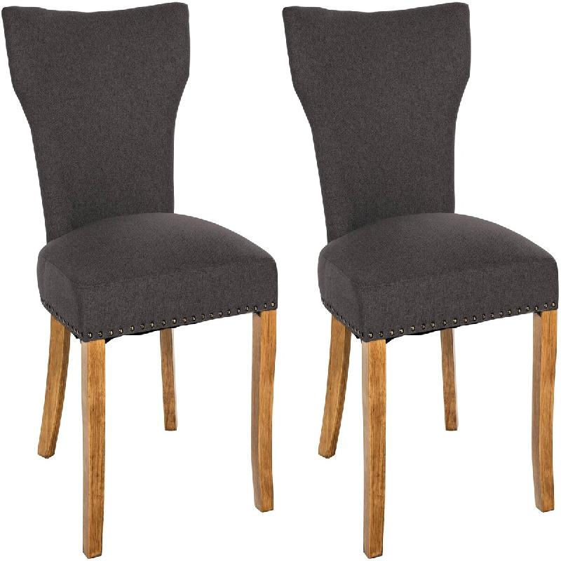 Décoshop26 - Set de 2 chaises de salle à manger boutons décoratifs en tissu couleur gris foncé et pieds en bois 10_0001591 - gris Bois massif 3000_0