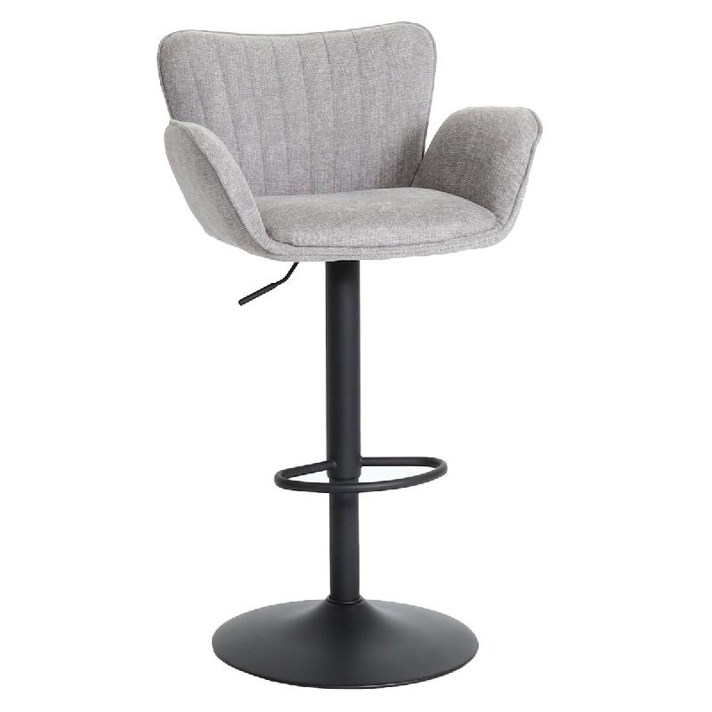 Décoshop26 - Tabouret de bar x1 pivotant avec accoudoirs et repose-pieds – tissu gris clair – pieds métal noirs 04_0008589 - gris métal 3000262638277_0