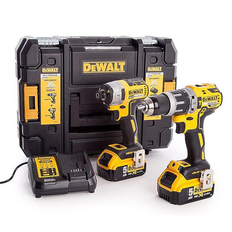 DEWALT Coffret Perceuse Visseuse à Percussion Et Visseuse à Chocs 18v - 5ah dck266p2t - jaune 5035048668733_0