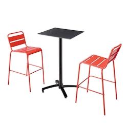 Oviala Business Ensemble table haute stratifié noir et 2 chaises hautes rouge - Oviala - rouge métal 110528_0