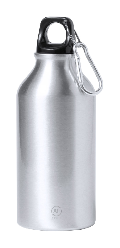 Gourde en aluminium recyclé - 400 ml avec mousqueton - couleur argentée_0