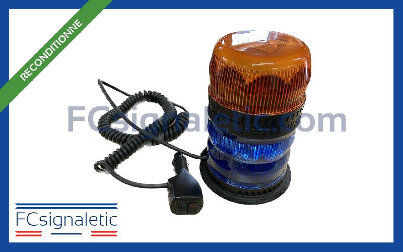 Gyrophare Gyroled KOMBI bleu classe 2 rotatif, orange classe 1 rotatif embase magnétique prise allume cigare reconditionné STANDBY MERCURA_0