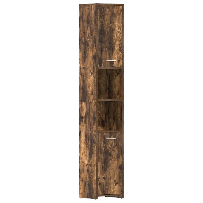Helloshop26 - Armoire de salle de bain bois ingénierie design élégant rangement spacieux 30 x 30 x 183 cm en bois chêne fumé 02_0048175 - Bois ma_0