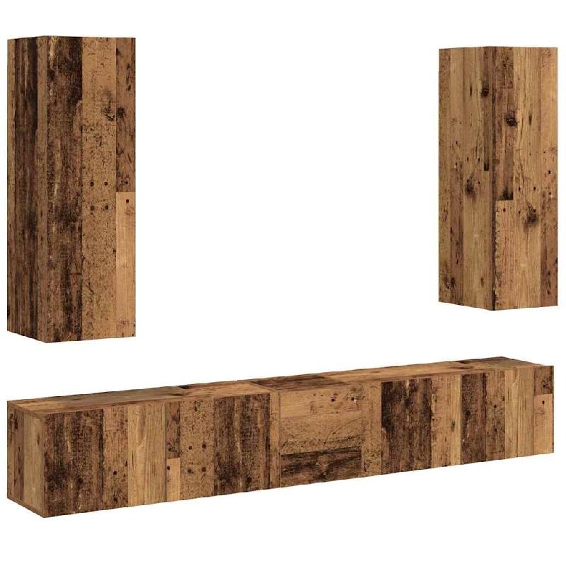 Helloshop26 - Lot de 5 meubles TV muraux modernes et élégants 30,5 x 30 x 90 cm en bois d'ingénierie vieux bois 02_0055860 - Bois massif 3000239231104_0