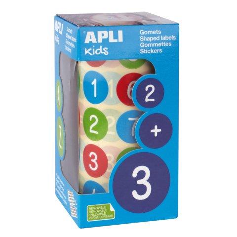LOT DE 2 - GOMMETTE APLI KIDS ENLEVABLE RONDE 20MM 123 MAJUSCULES MULTICOLORES ROULEAU 900 UNITÉS