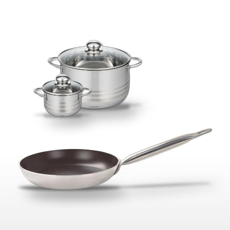 Lot Poêle 32 cm et 2 Faitouts Elo Bistro Line - gris 3176239985115_0