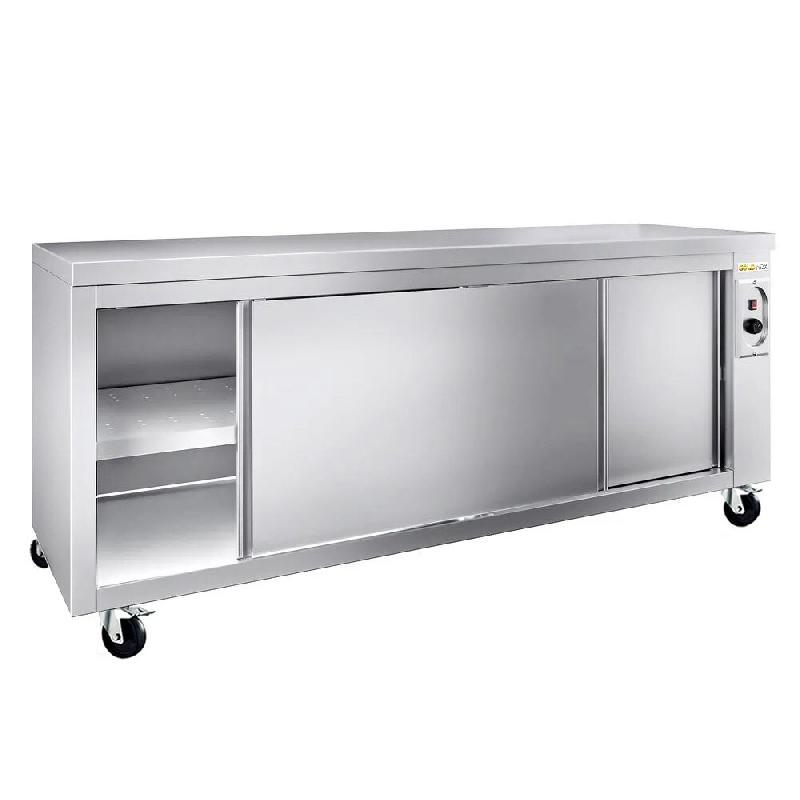 Meuble bas inox chauffant 2000x600 mm sur roulettes PREMIUM - GOLDINOX - gris inox 3701770819164_0