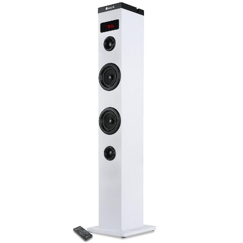 NGS Sky Charm White - Tour de Son Bluetooth 50W avec Télécommande, Entrée Optique, USB, Radio FM et AUX in (Couleur Blanc) - 8435430618631_0