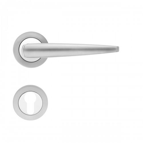 POIGNÉES DE PORTE SUR ROSACES RONDES SÉRIE R 230 DENVER - CHROMÉ SATINÉ - CLÉ I KARCHER DESIGN