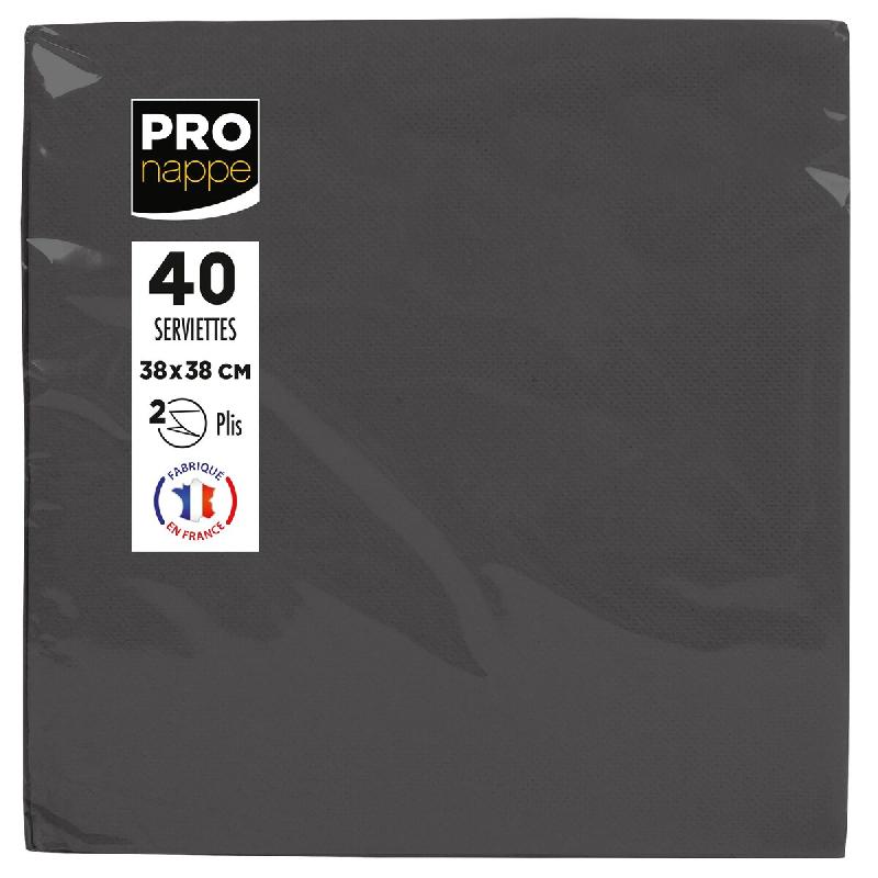 Pronappe - Réf.SV623821I - Carton de 1200 Serviettes ouate 2 plis - papier micro gaufré - 38 X 38 cm - 30 paquets de 40 serviettes Noir - noir texti_0