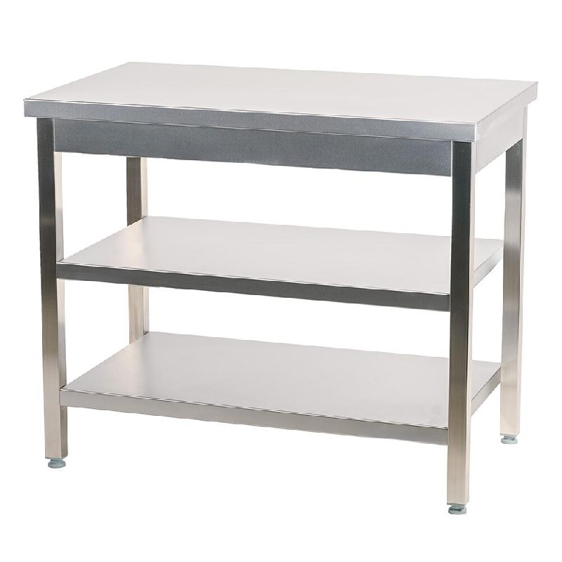 Romux® Table adossée en Acier Inoxydable pour Restauration Centrale avec 2 Étagères 2000x700x850 mm | Table de Travail Résistante à la Corrosion_0