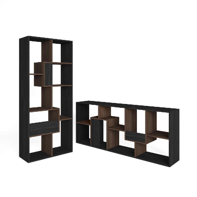 SKRAUT HOME Étagère Bibliothèque, 162x67x31cm, Salon, Bureau, Noir et Chêne foncé - noir Bois manufacturé 607_5_0