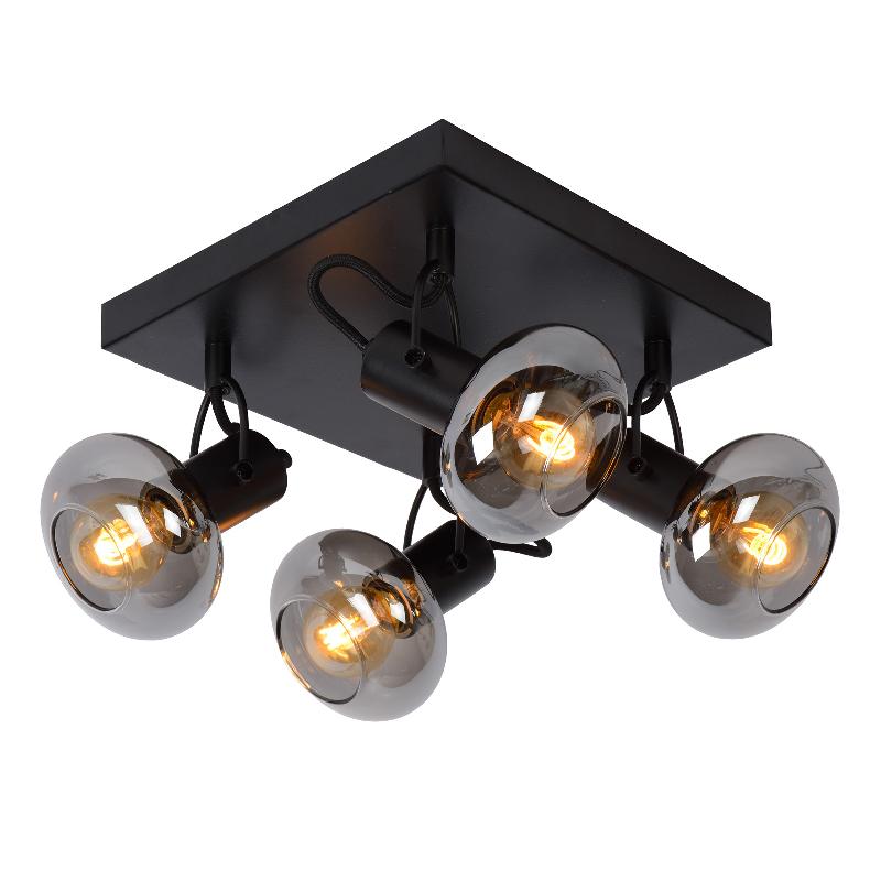 LUCIDE SPOT POUR PLAFOND MADEE, NOIR/FUMÉ, À 4 LAMPES