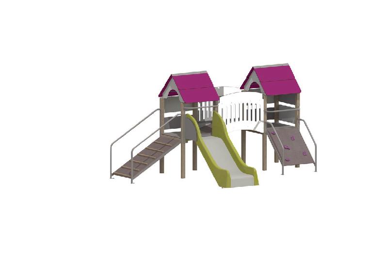 STRUCTURE FRIPOUNETTE BABY-PONT - BOIS- SCELLEMENT - INOX - GRIS/PRUNE-WIKI CAT - MANUTAN COLLECTIVITÉS