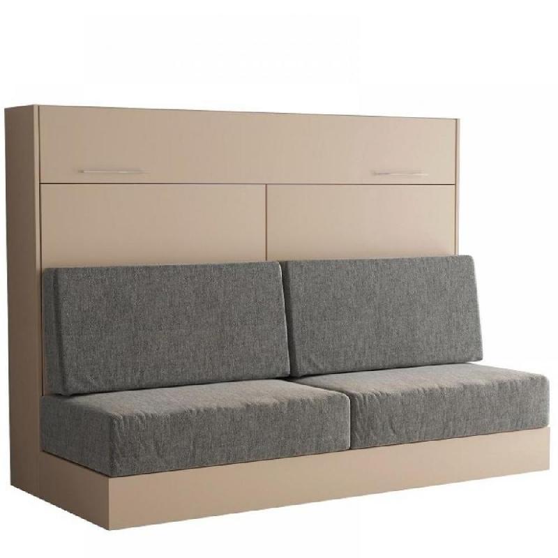 ARMOIRE LIT ESCAMOTABLE VERTIGO SOFA TAUPE CANAPÉ GRIS COUCHAGE 140*200 CM_0