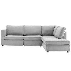 Canapé d'angle droit 4 places - Tissu gris déhoussable - Pieds en bois - L 258 x P 86 x H 90 cm - JUANA AUCUNE - gris 3666749265147_0
