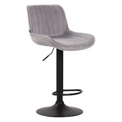 Décoshop26 - Tabouret de bar chaise haute x1 en velours gris coutures verticales support en métal noir 10_0005113 - gris 3000252468952_0