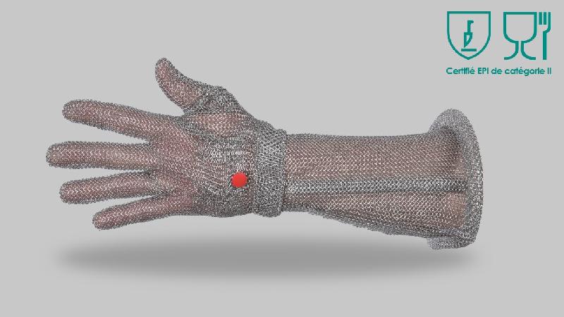Gants manchette longue STOPLAME cotte de maille inox agro-alimentaire WILCOFLEX fabriqués en France - GCMWFINX-MN04/DMLS_0