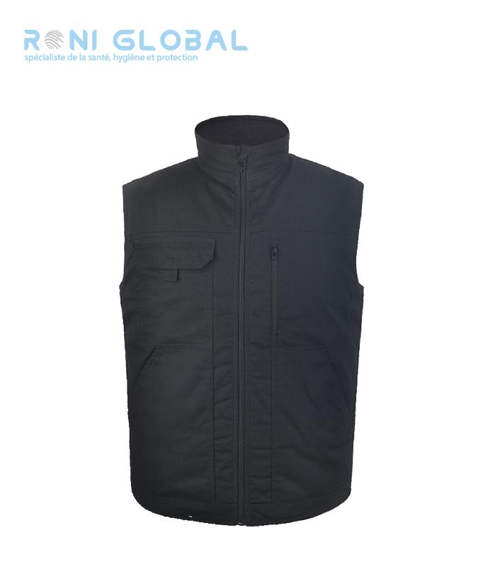 Gilet de travail polaire matelassé noir - coton, polyester, élasthanne - 4 poches - TYPHON+ SAM PBV_0
