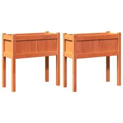 Helloshop26 - Jardinière bac lit surélevé plantes fleurs jardin terrasses lot de 2 avec pieds cire bois de pin massif marron 02_0039024 - 300021797_0