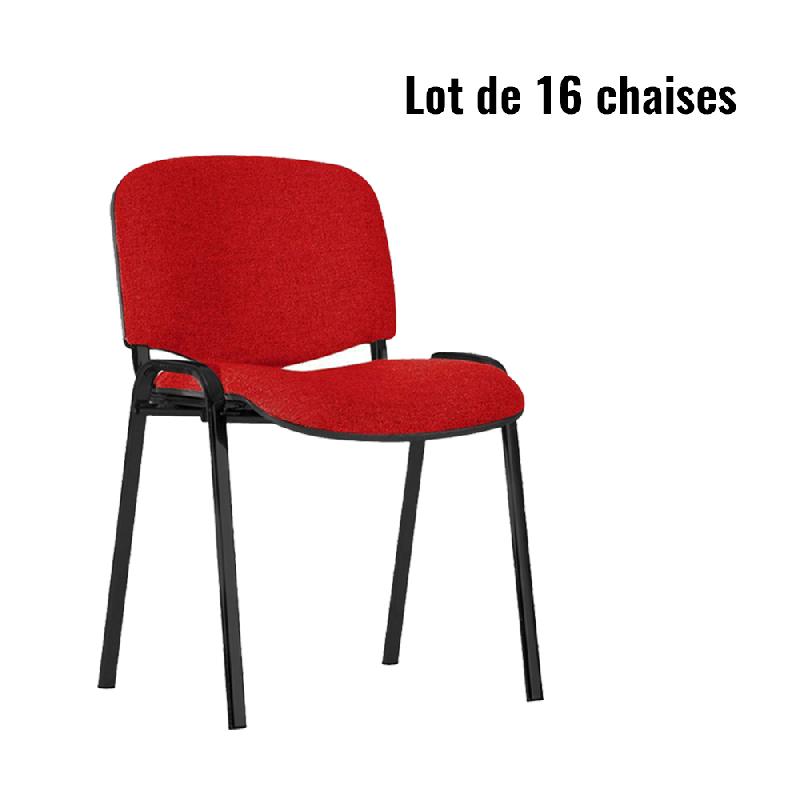 Lot de 16 chaises de réunion Leo en tissu rouge_0