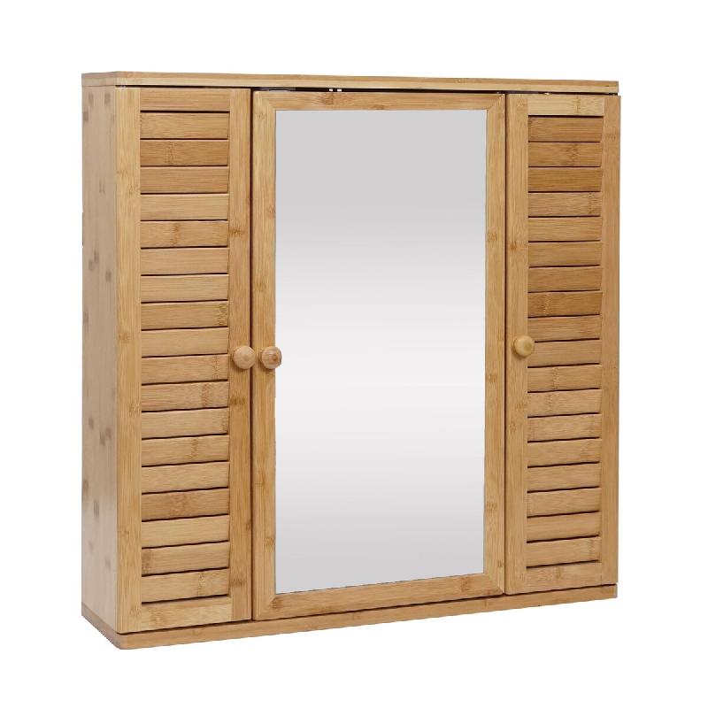 Mendler Armoire de toilette HWC-B18, armoire de toilette suspendue, 3 étagères 3 portes miroir bambou 60x60x15cm - marron verre 86302_0