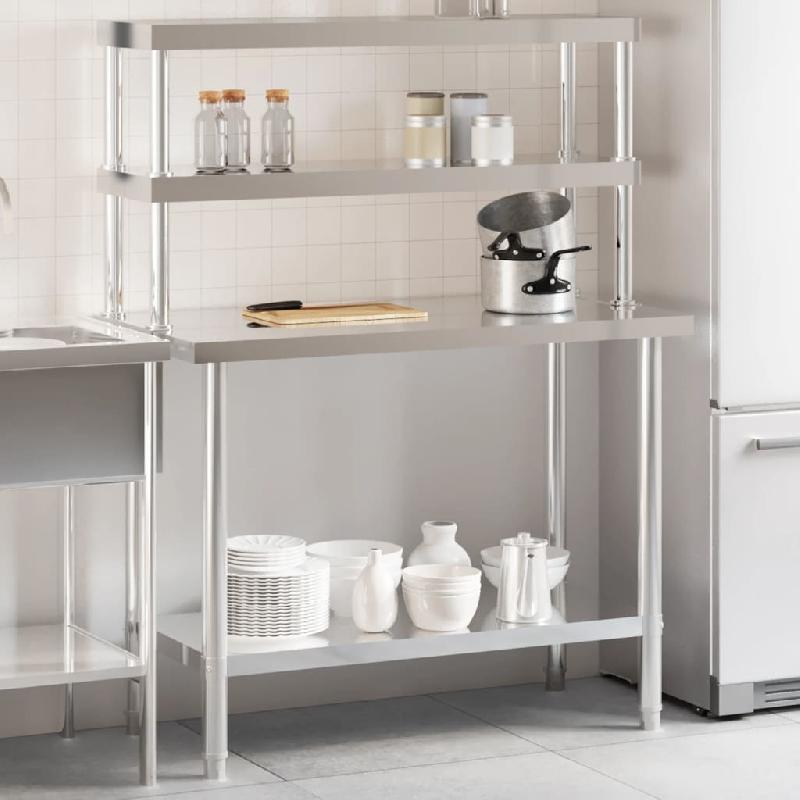 Vidaxl table de travail de cuisine avec étagère 110x55x150 cm inox 3208903_0