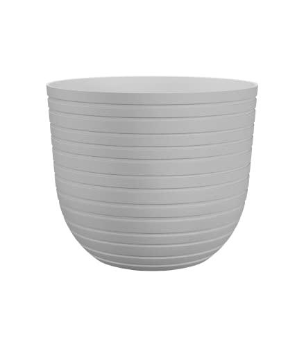 Havana Horizon - Pot de fleurs rond blanc granit 40 cm - Design innovant avec texture horizontale - Capacité 31L - Artevasi_0