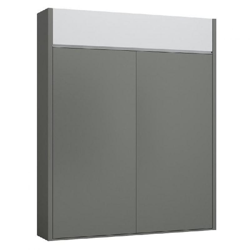 Armoire lit escamotable Aladyno gris mat - bandeau blanc mat - couchage 160*200 cm - ultra plate 30 cm d'épaisseur_0