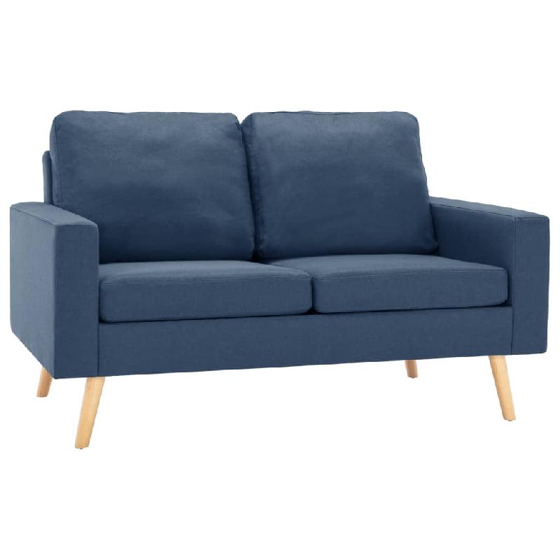 Canapé 2 places - salon et salle de séjour - intérieur - bleu - tissu doux et cadre en bois - modèle 02_0019448_0